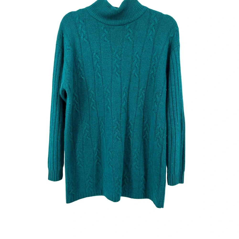 The Limited Teal Green‎ Lambswool Angora Cable Knit Mock Neck Sweater Womens M